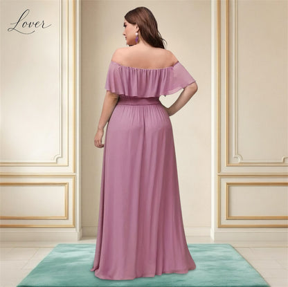 Vestido mauve off shoulder con abertura