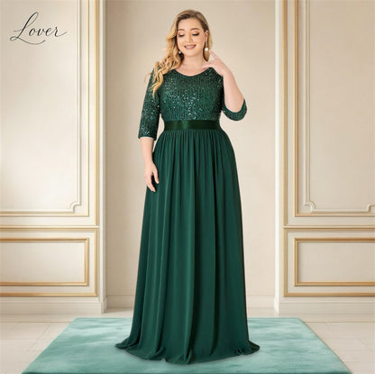 Vestido verde de manga larga con lentejuelas en top