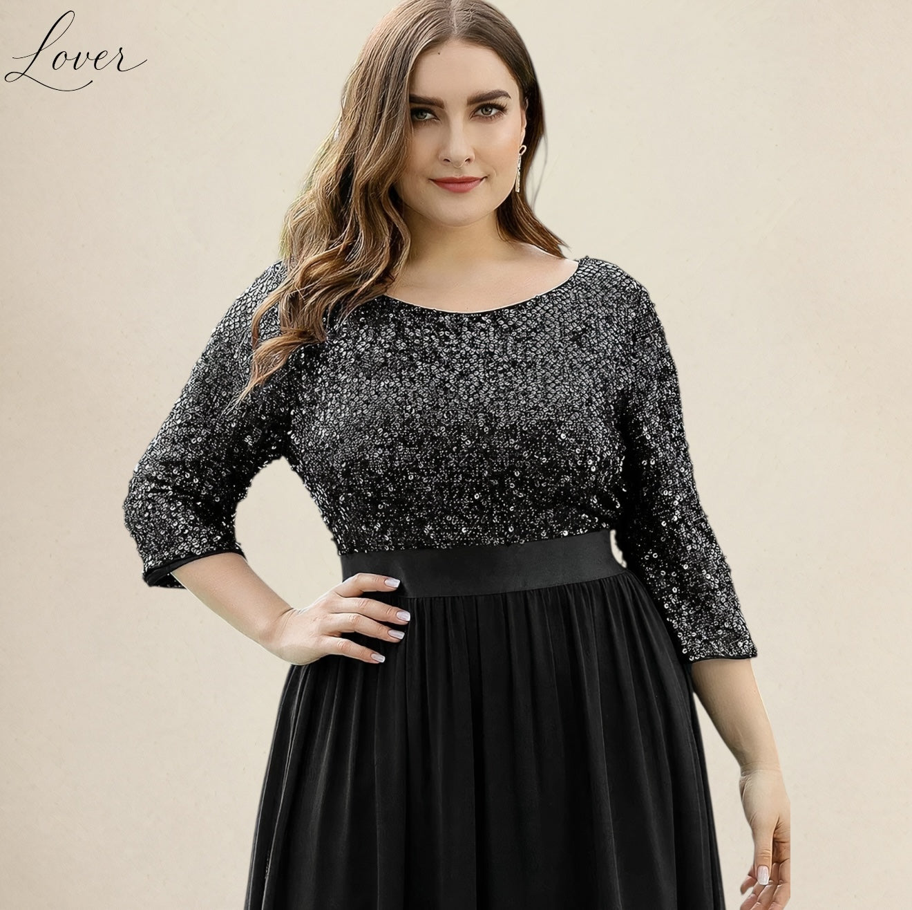 Vestido negro de manga larga con lentejuelas