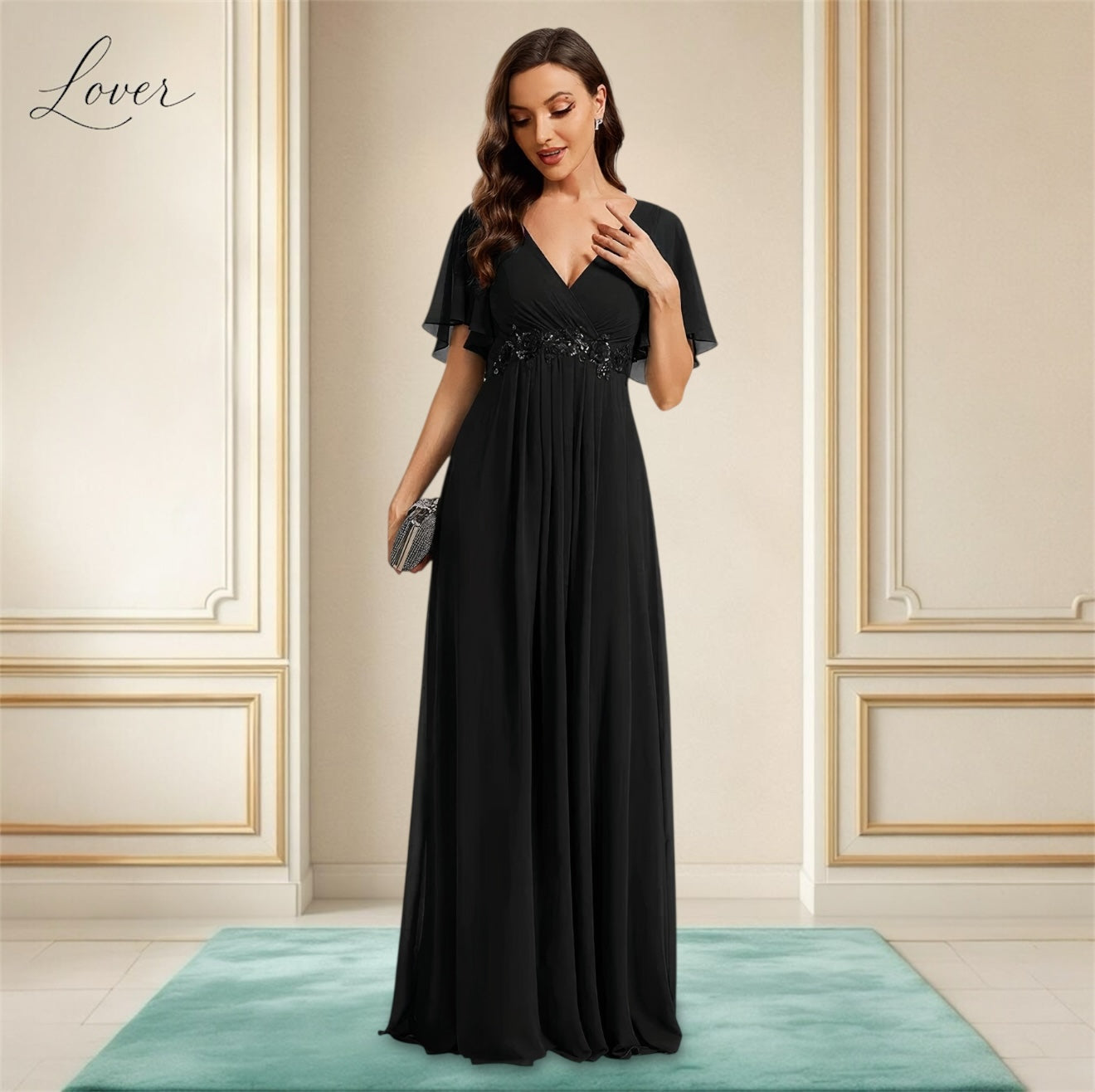 Vestido negro con detalles de flores