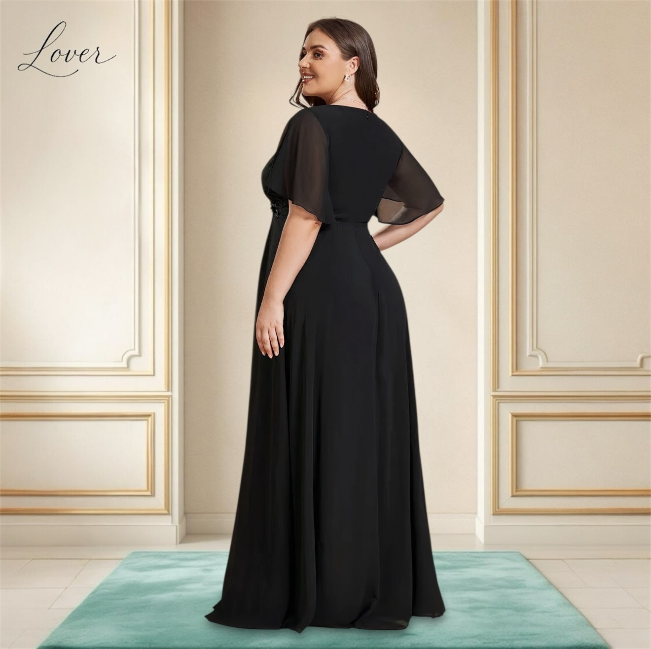 Vestido negro con detalles de flores