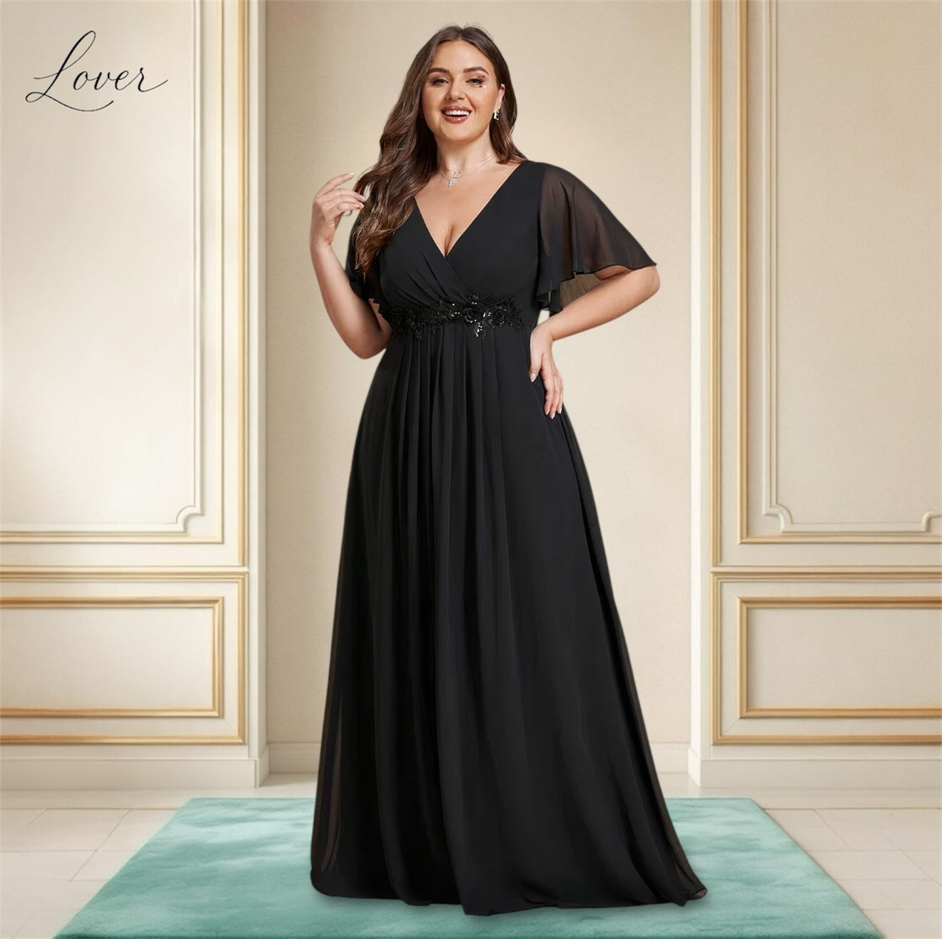 Vestido negro con detalles de flores