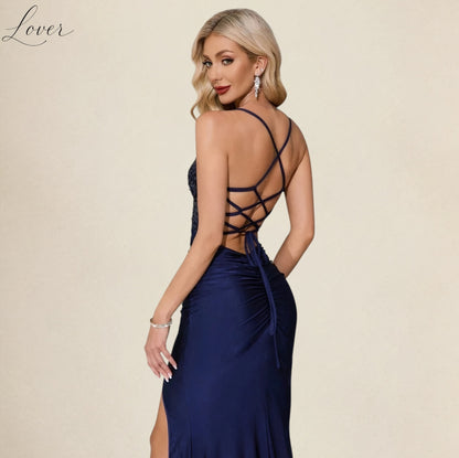 Vestido azul navy con lentejuelas en top