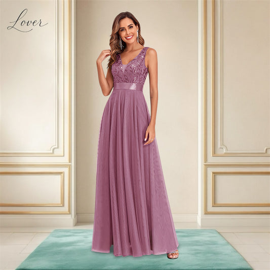 Vestido mauve con detalles en top