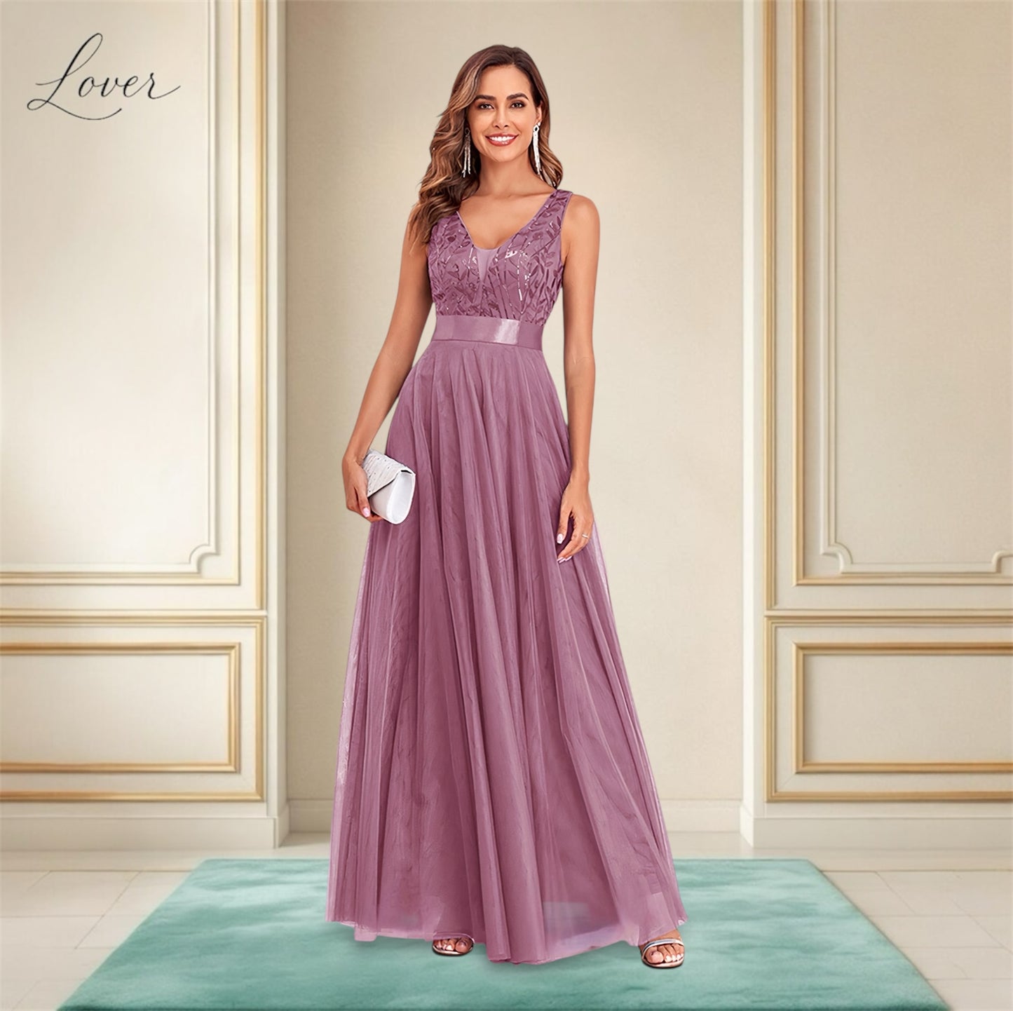 Vestido mauve con detalles en top