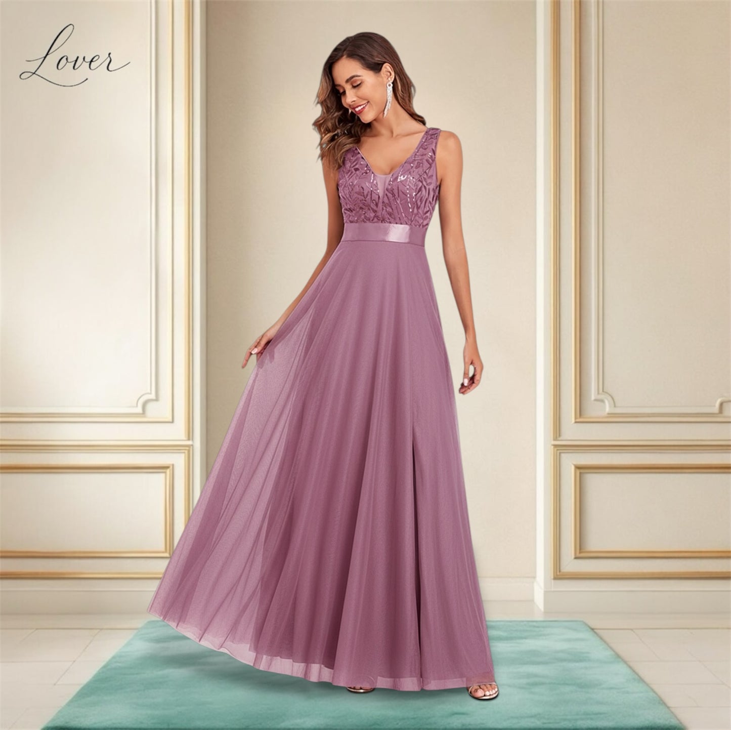 Vestido mauve con detalles en top