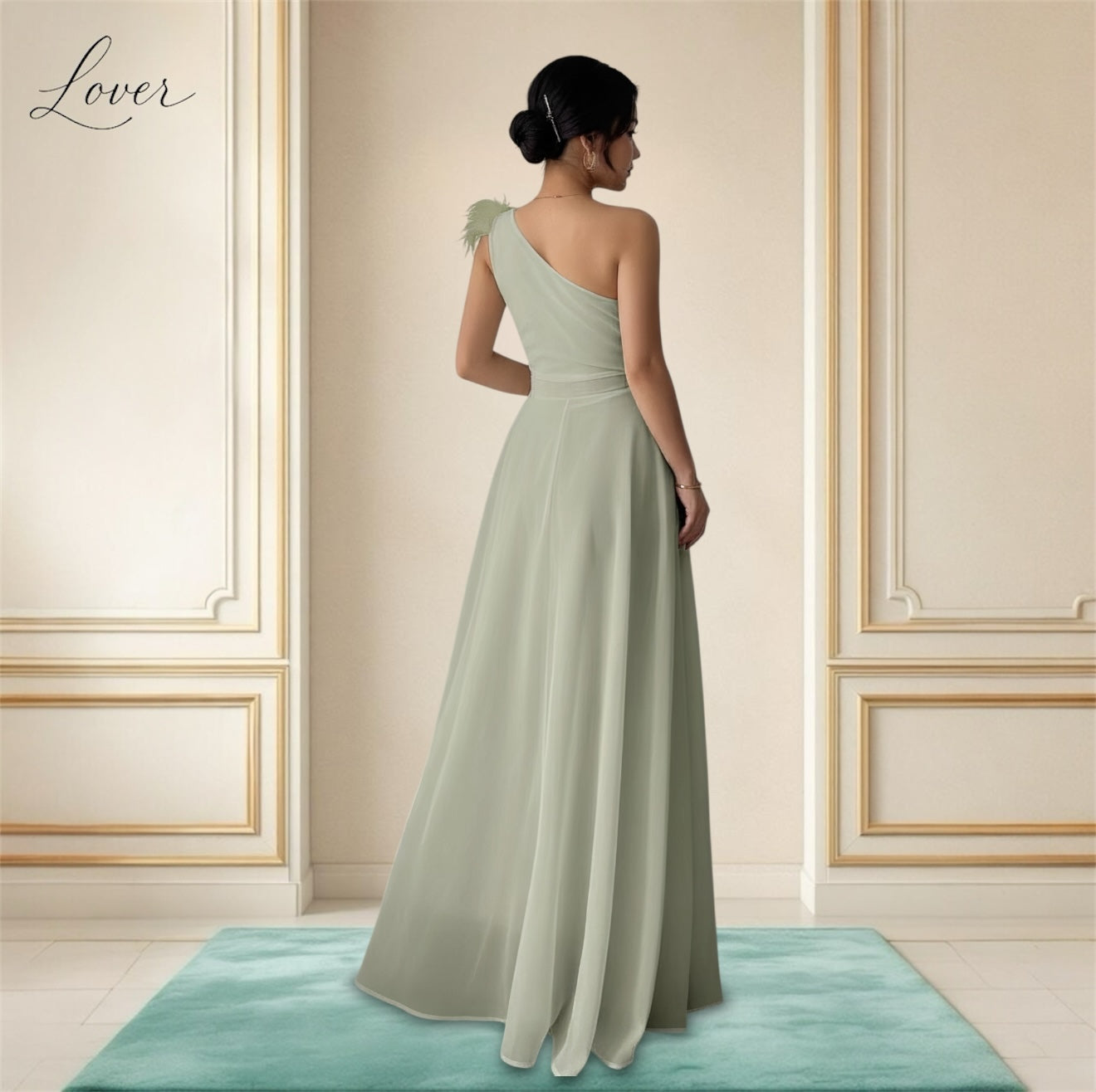 Vestido verde oliva de un hombro