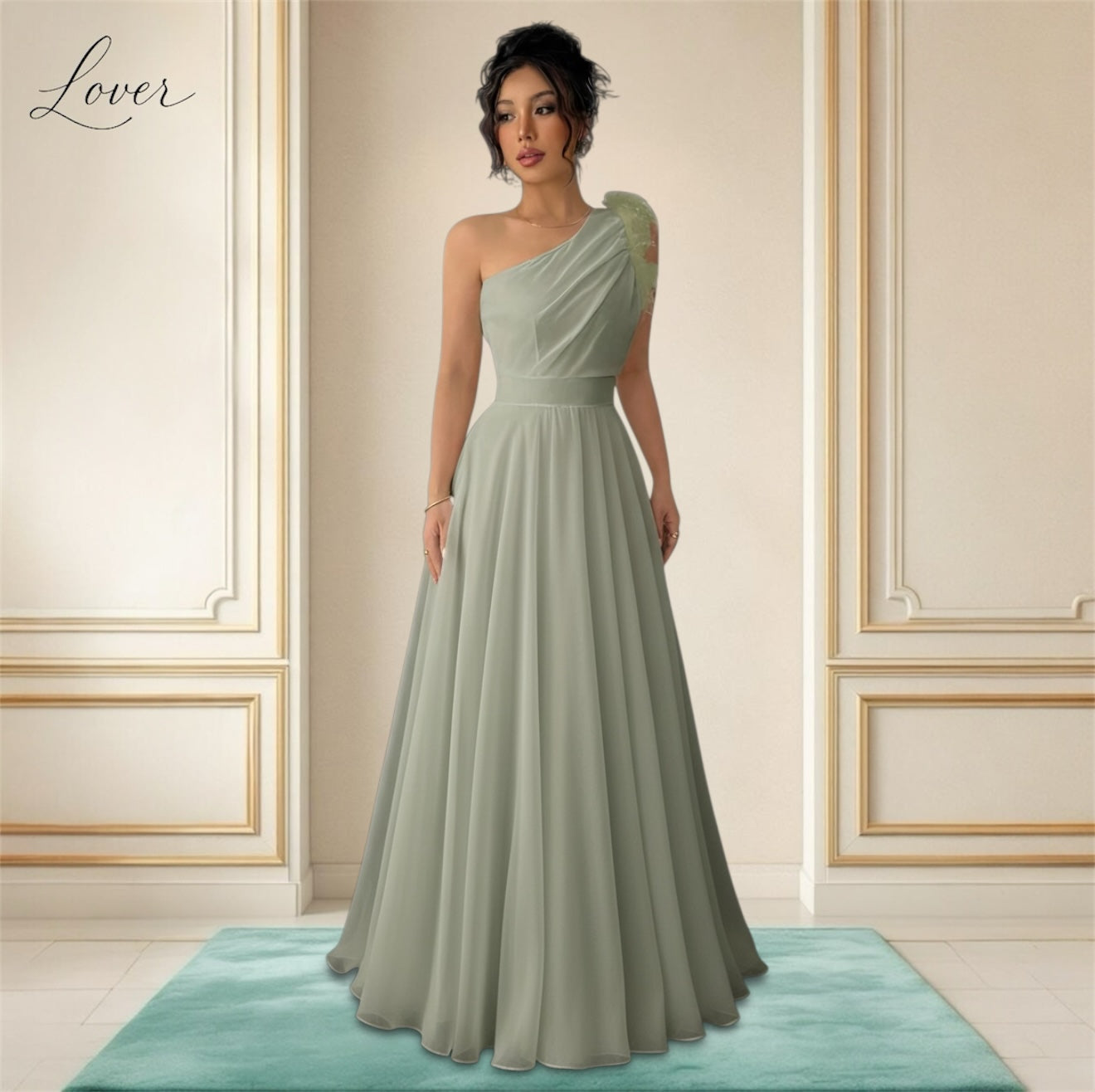 Vestido verde oliva de un hombro