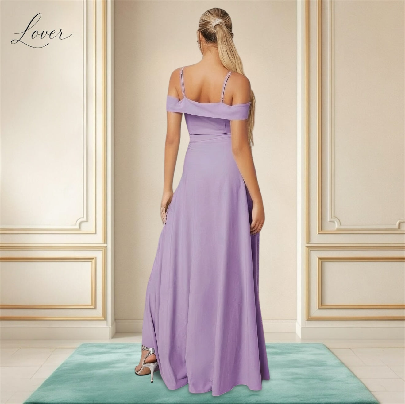 Vestido lila liso con abertura en pierna