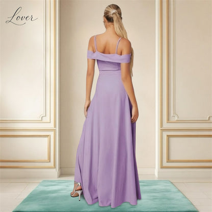 Vestido lila liso con abertura en pierna