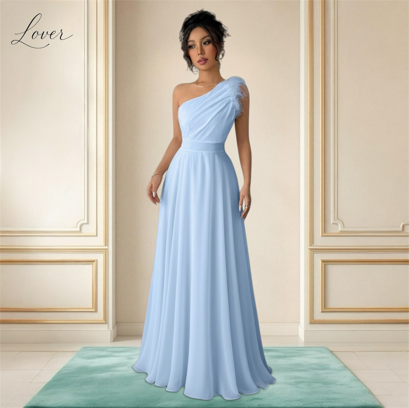 Vestido celeste de un hombro