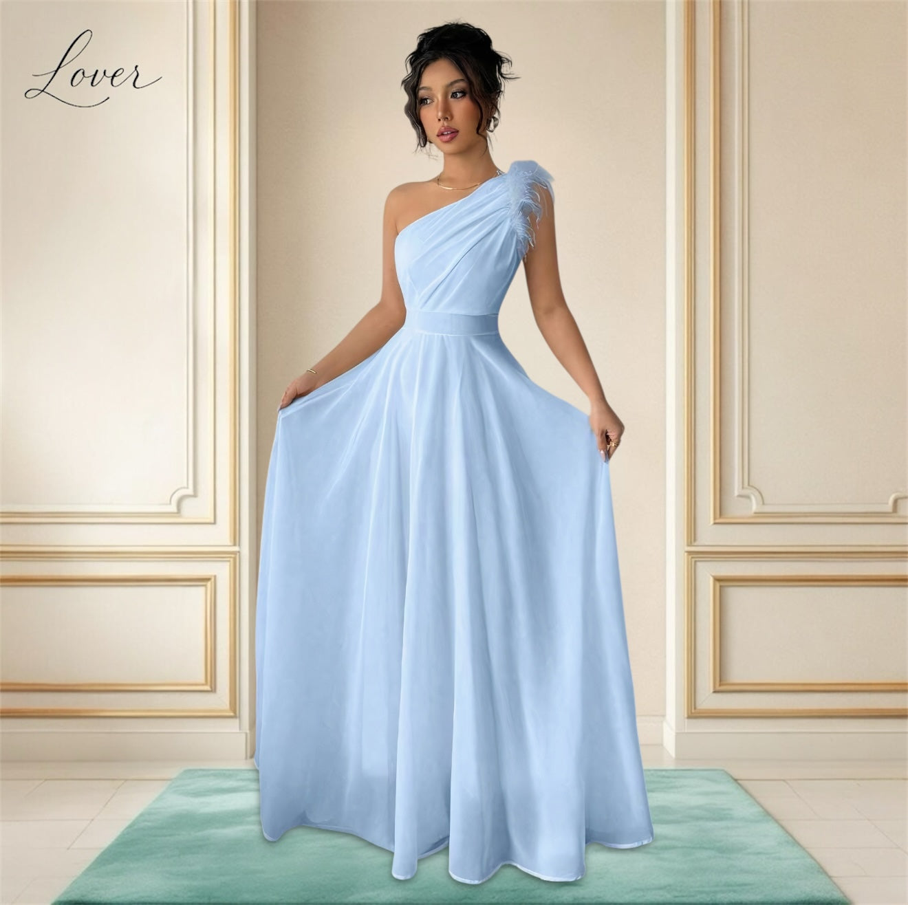 Vestido celeste de un hombro