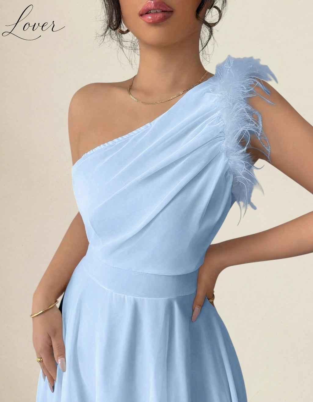Vestido celeste de un hombro