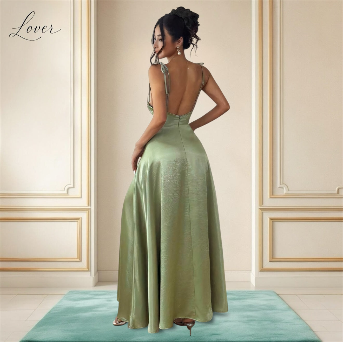Vestido verde oliva de satin