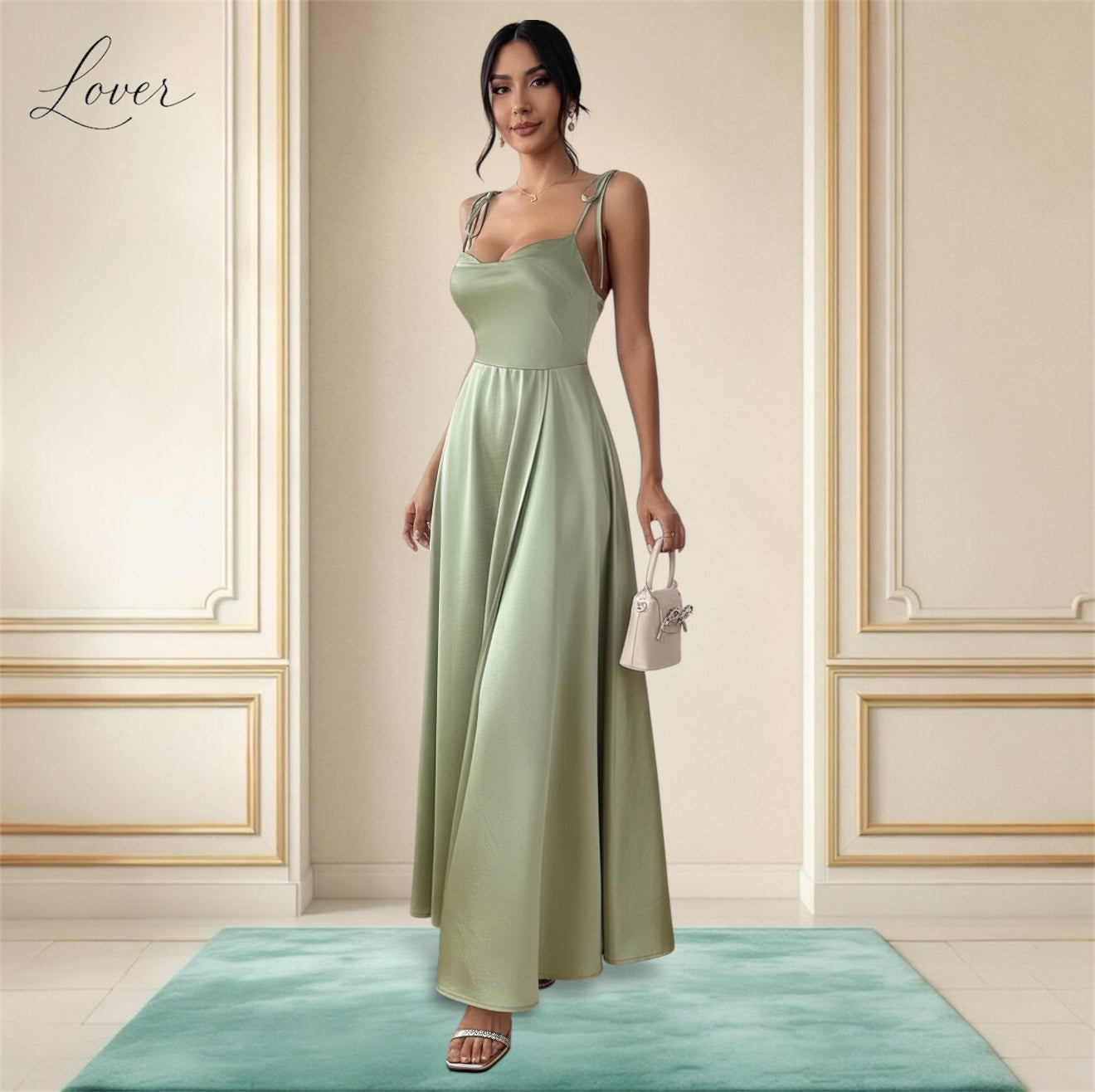 Vestido verde oliva de satin