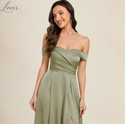 Vestido sage con hombros caídos