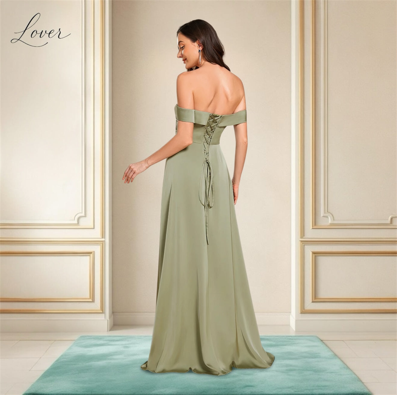 Vestido sage con hombros caídos