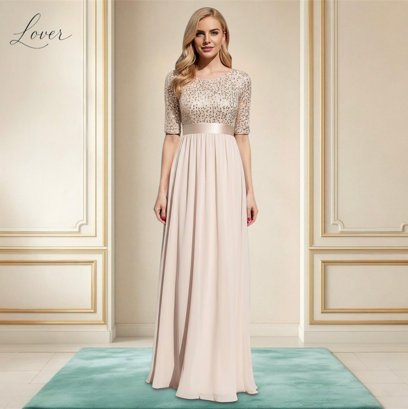 Vestido dorado con lentejuelas en top