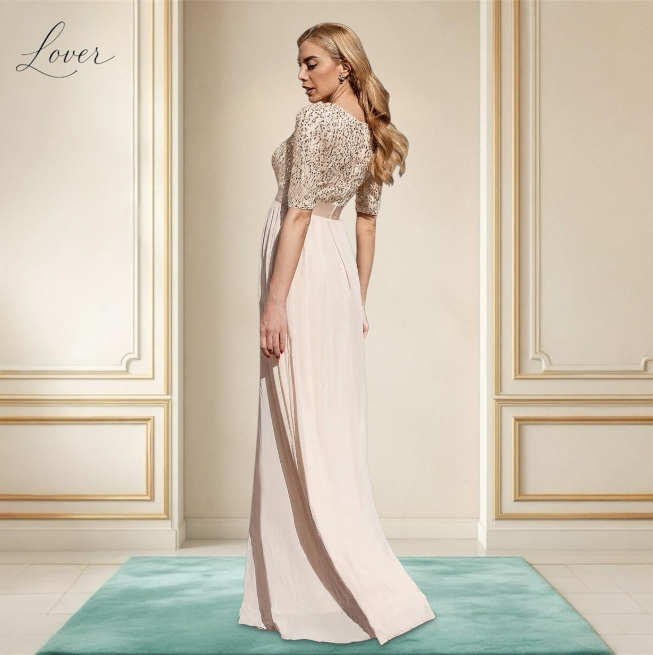 Vestido dorado con lentejuelas en top