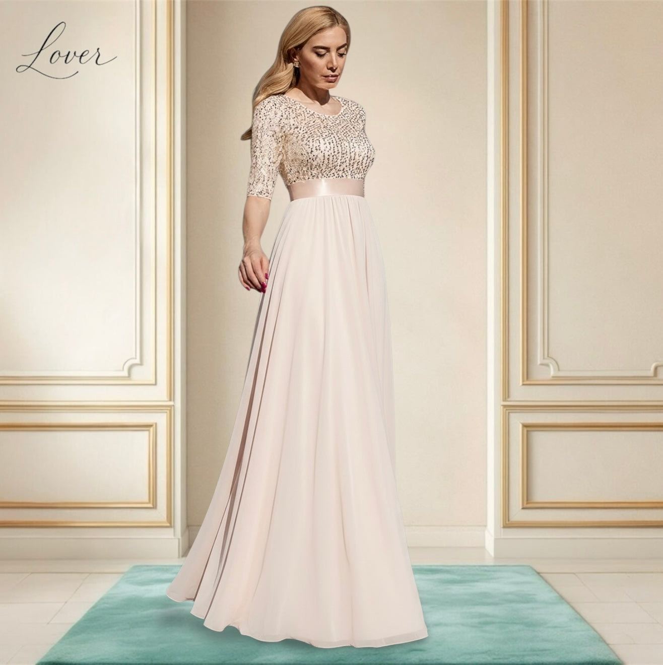 Vestido dorado con lentejuelas en top