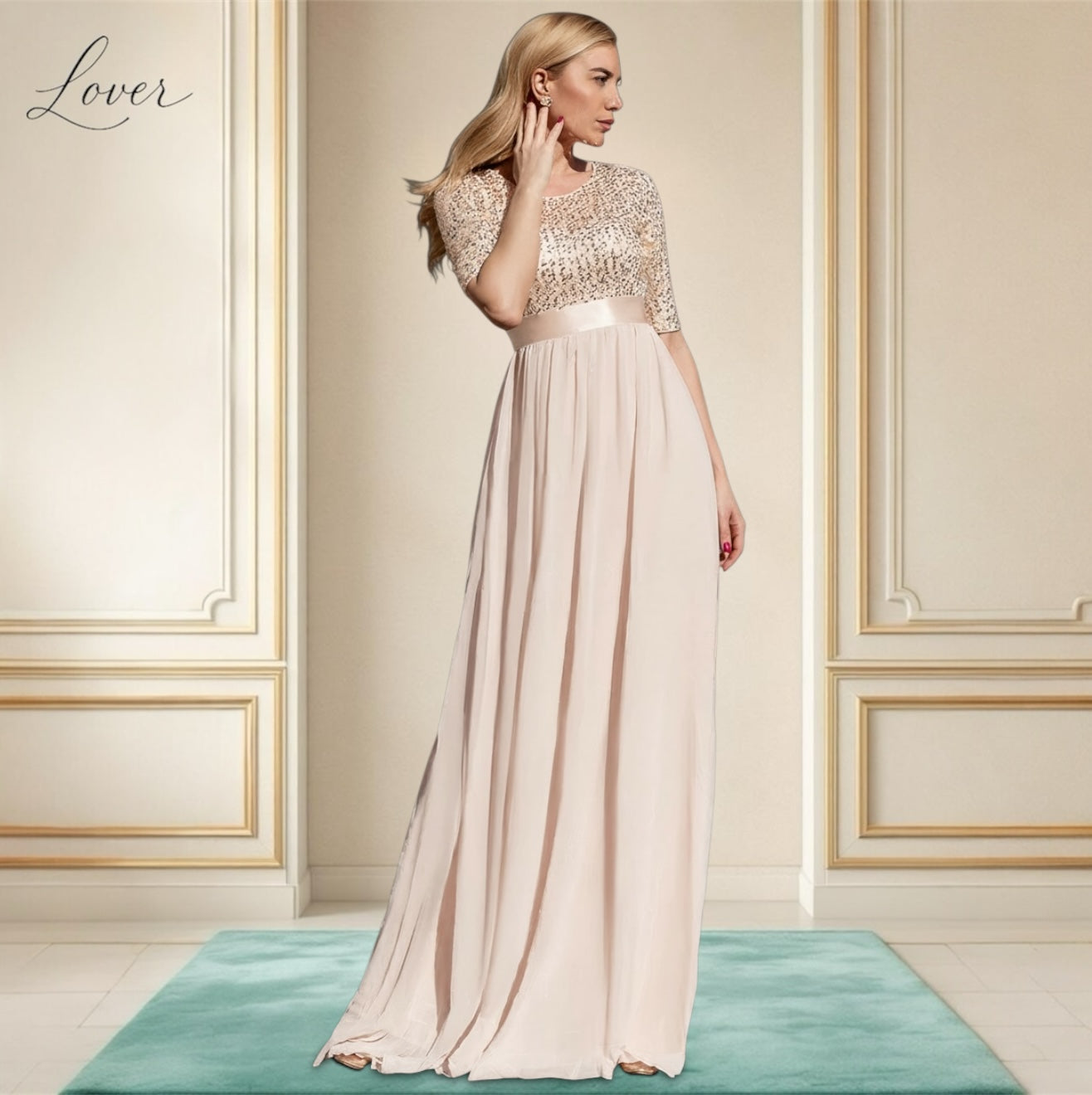 Vestido dorado con lentejuelas en top