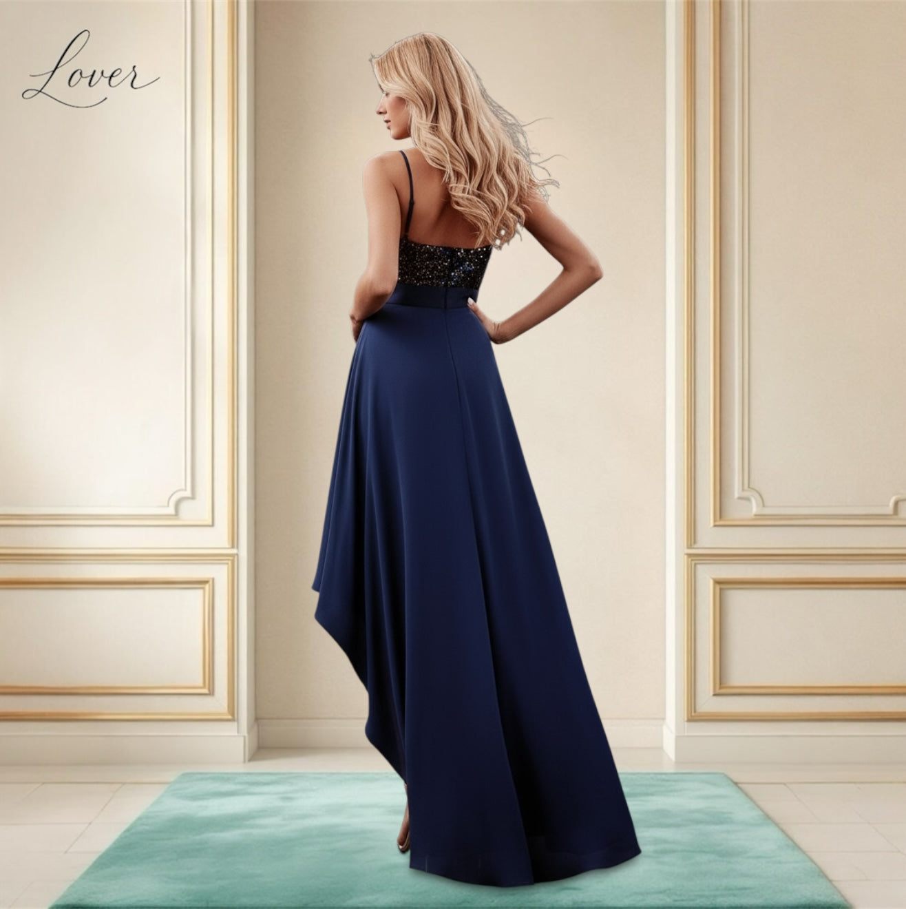 Vestido azul navy asimétrico