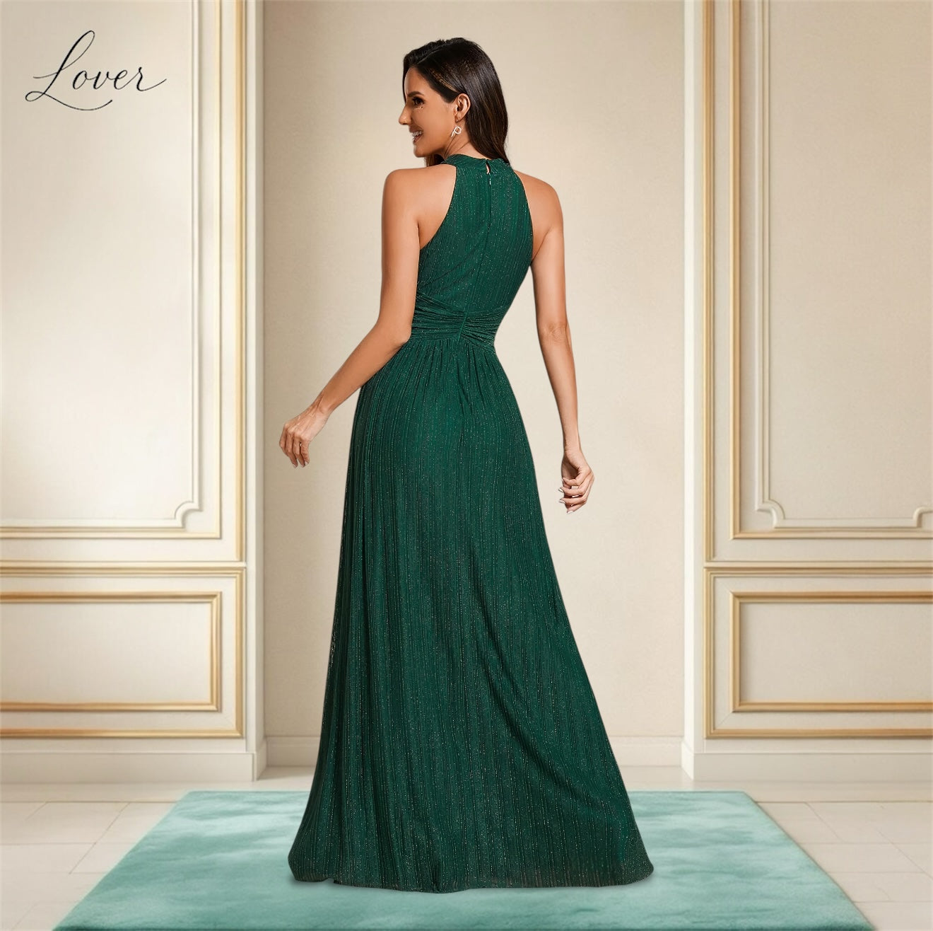 Vestido verde esmeralda halter