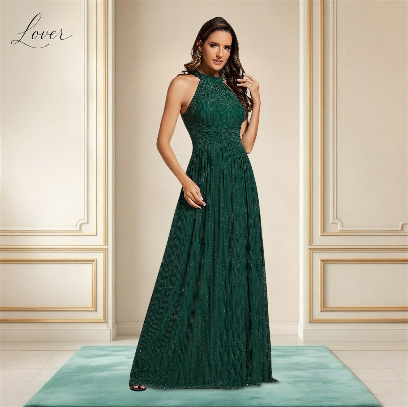 Vestido verde esmeralda halter