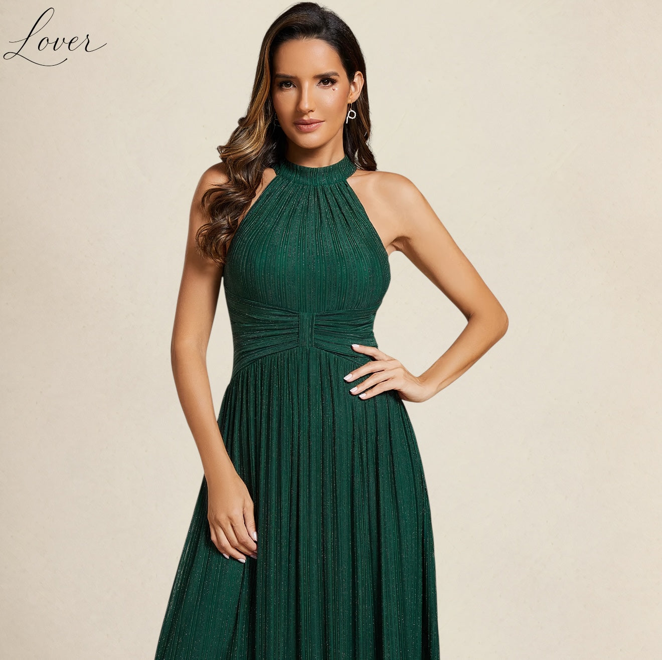Vestido verde esmeralda halter
