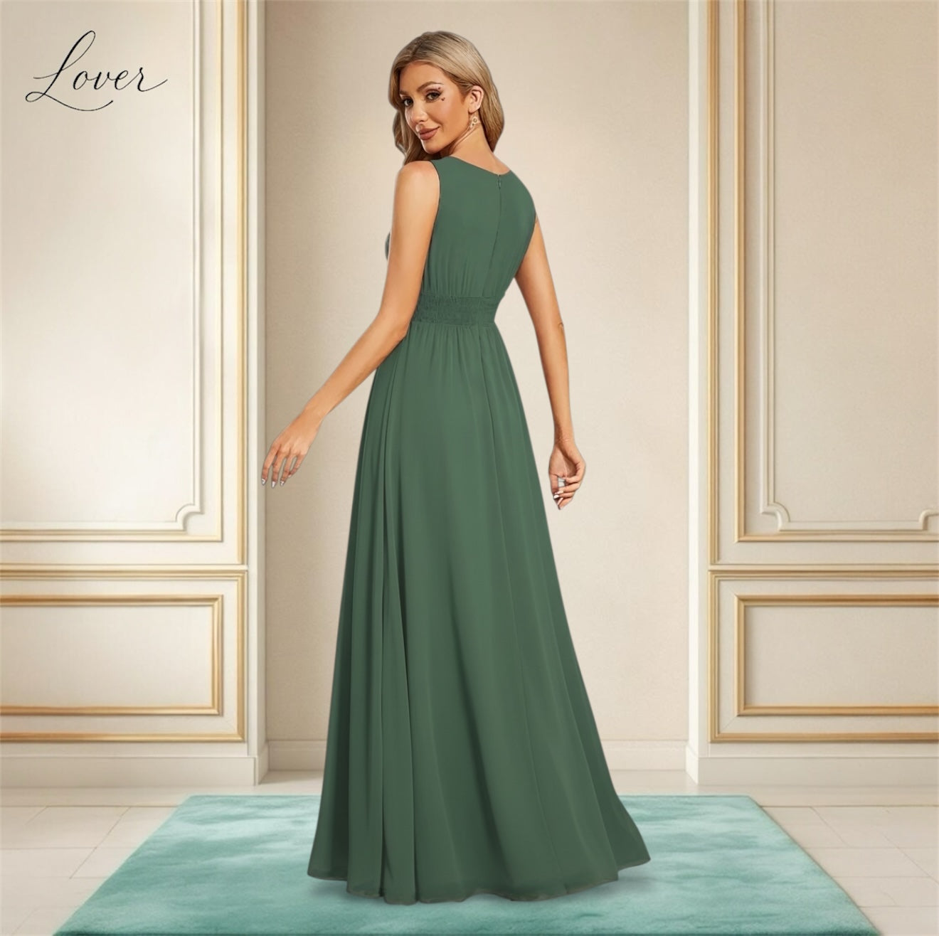 Vestido verde eucalipto halter
