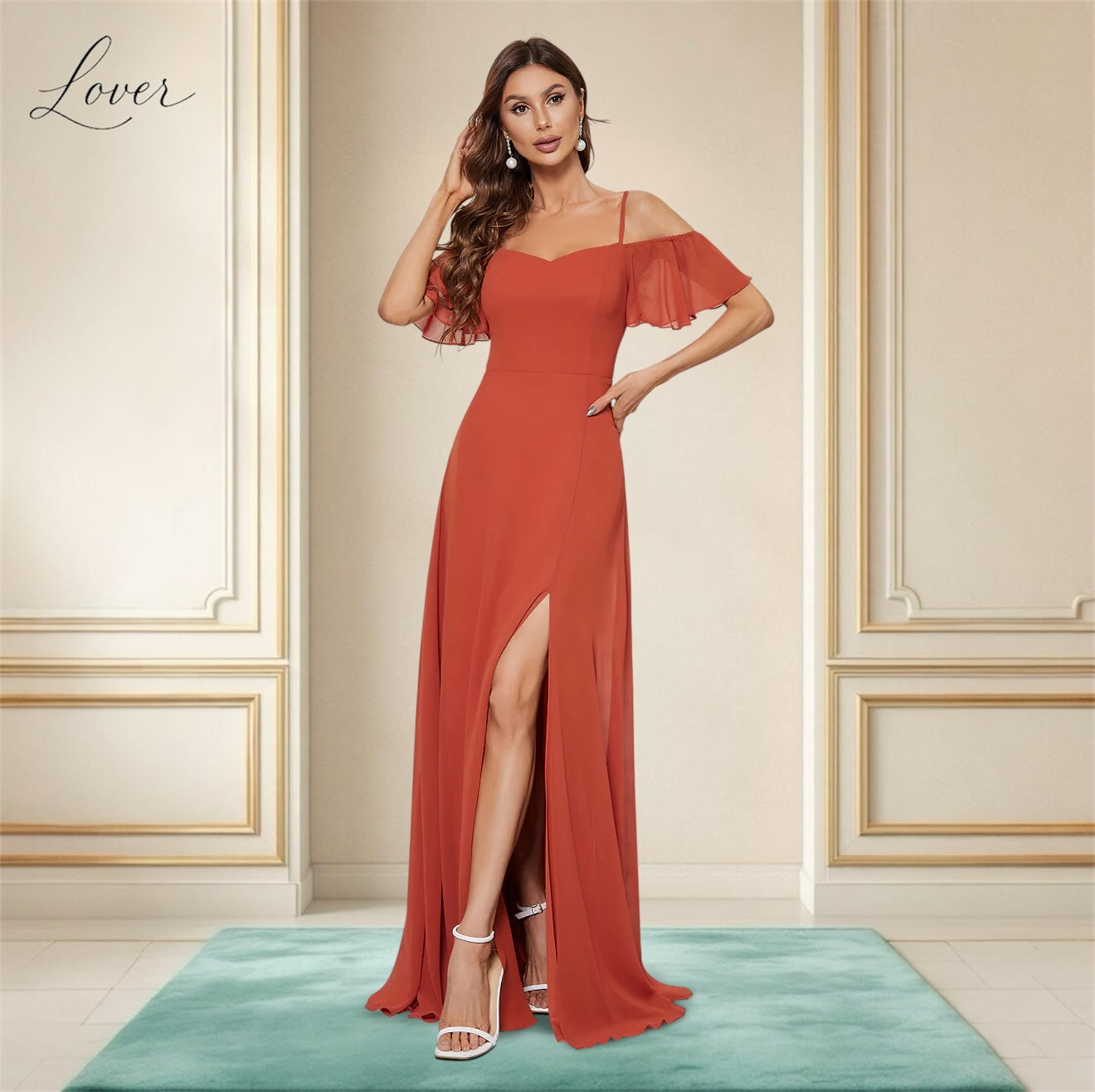 Vestido terracota liso con abertura