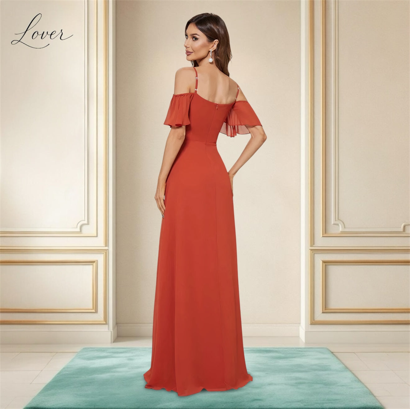 Vestido terracota liso con abertura