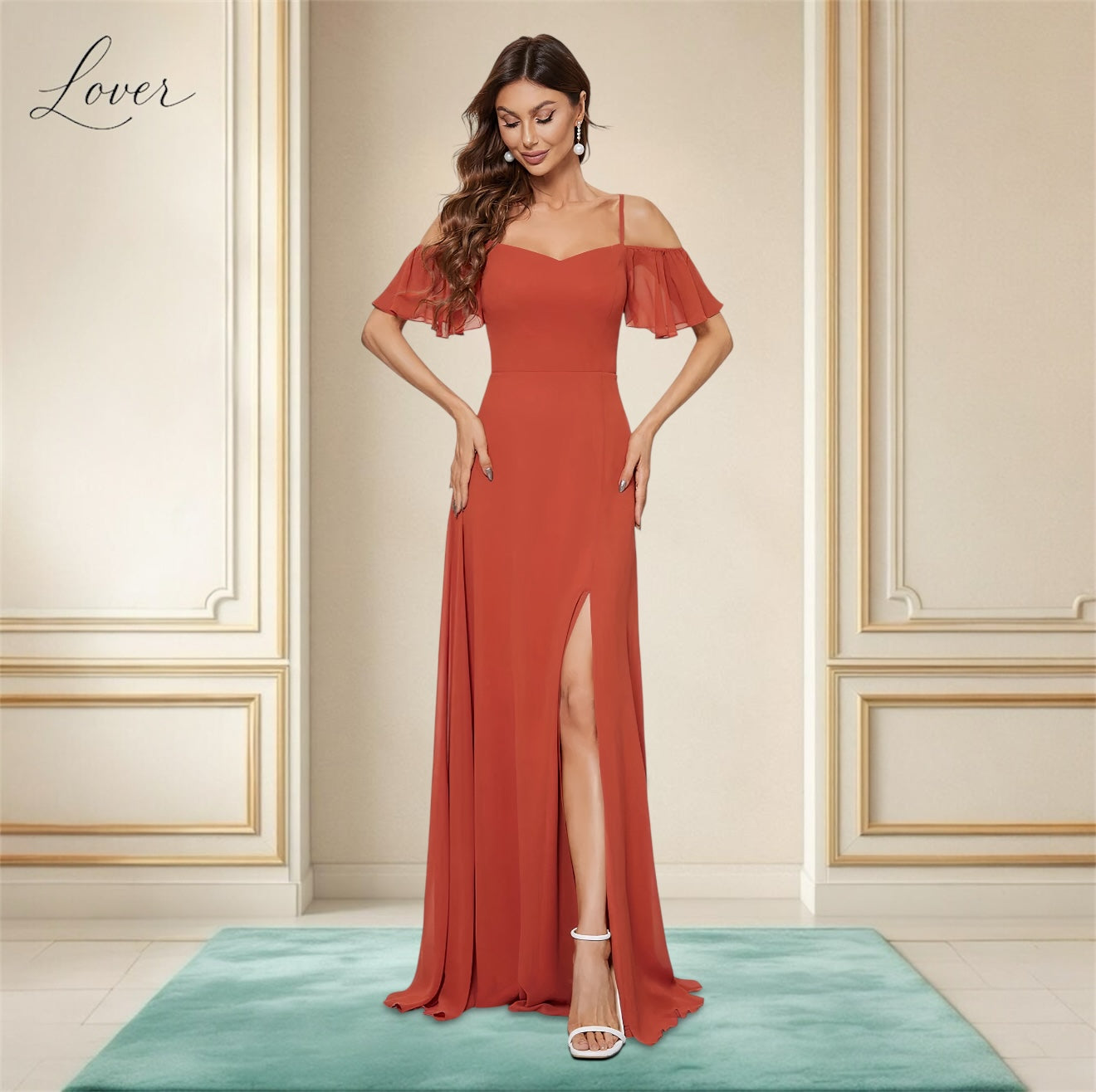 Vestido terracota liso con abertura
