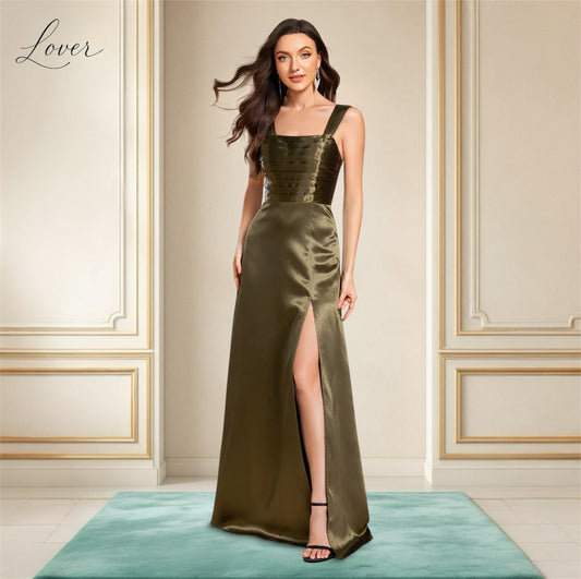 Vestido verde oliva de satin