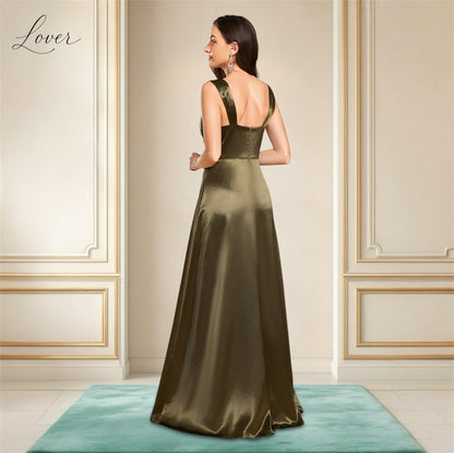 Vestido verde oliva de satin