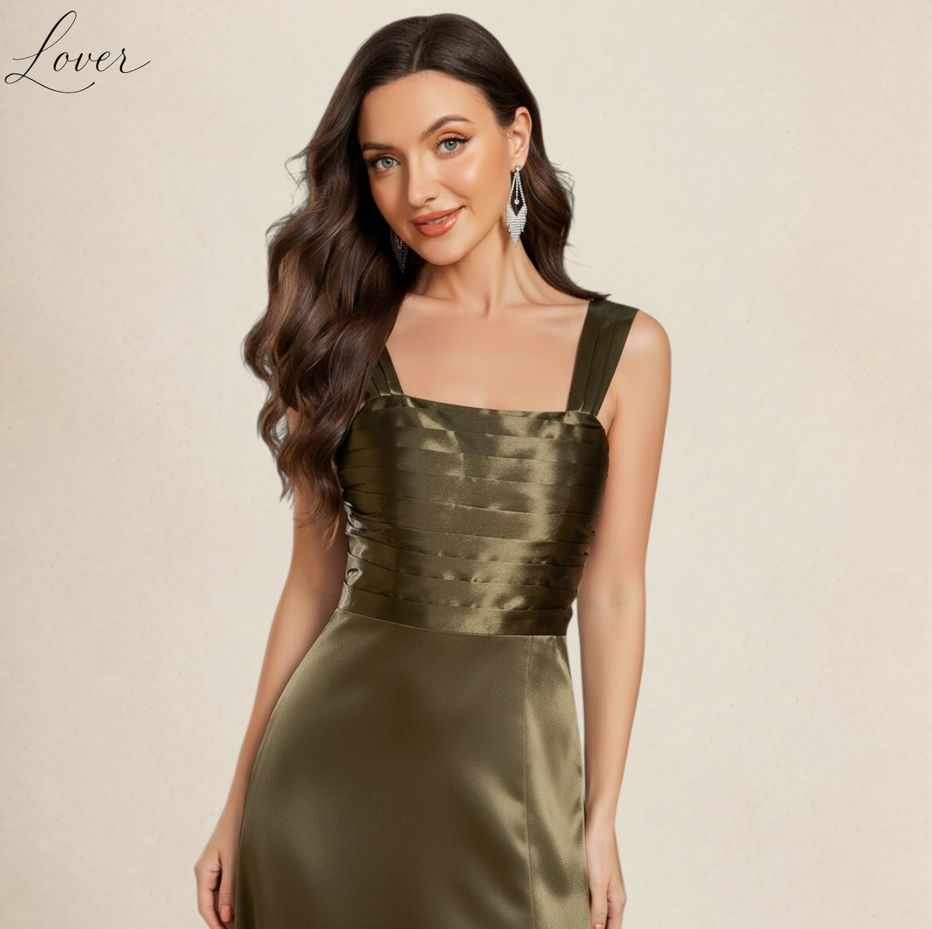 Vestido verde oliva de satin