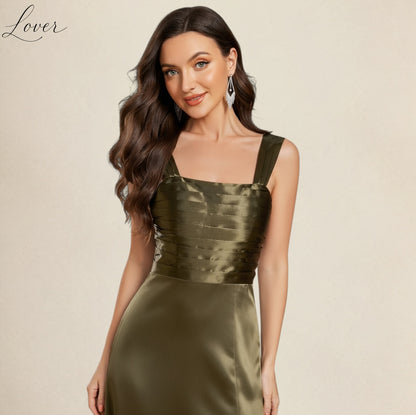 Vestido verde oliva de satin