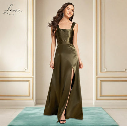 Vestido verde oliva de satin