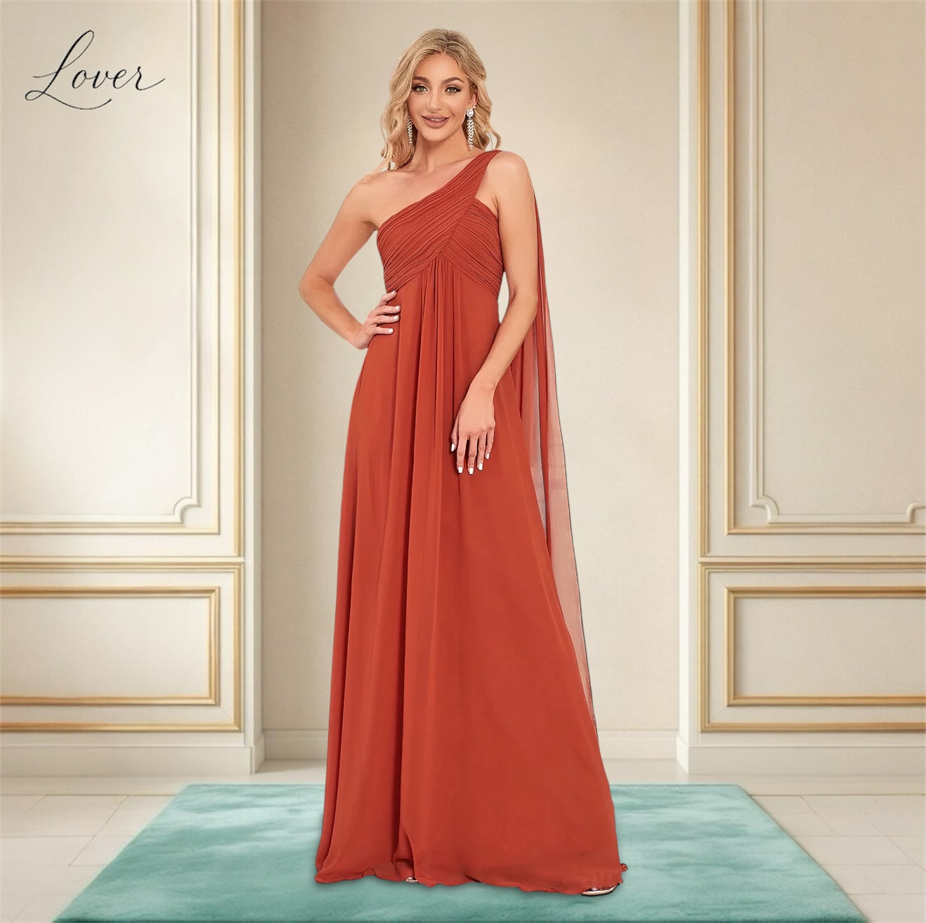 Vestido terracota de un hombro