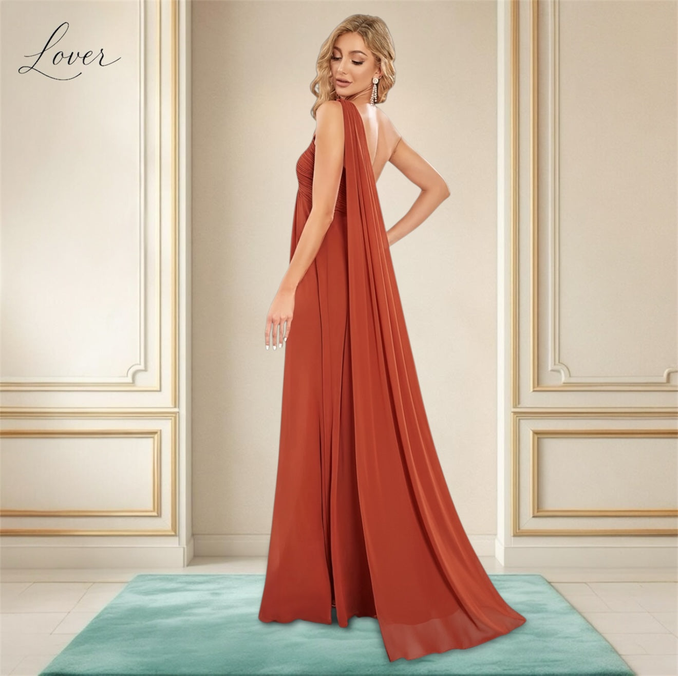 Vestido terracota de un hombro