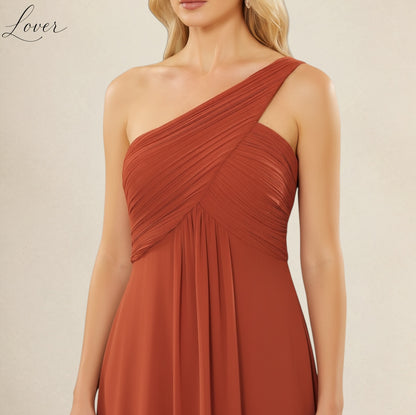 Vestido terracota de un hombro