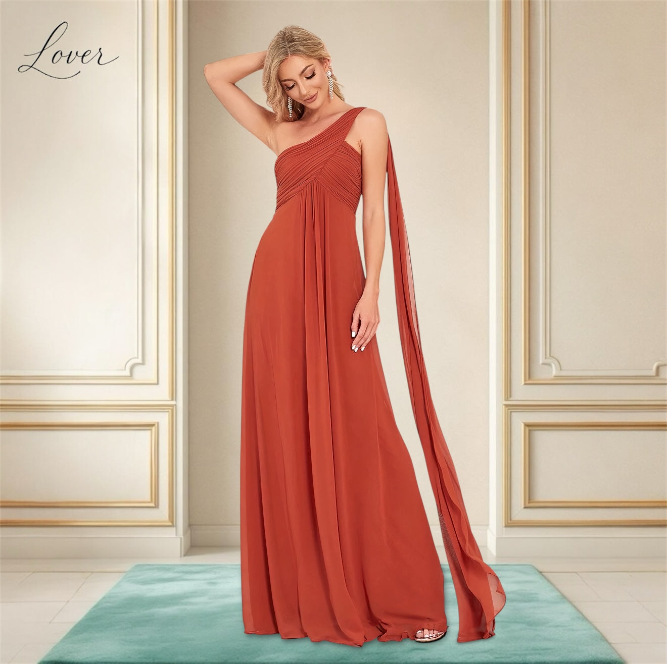 Vestido terracota de un hombro