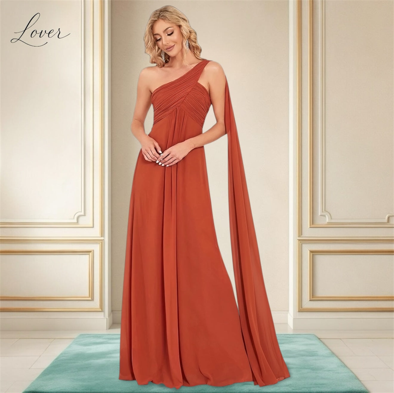 Vestido terracota de un hombro