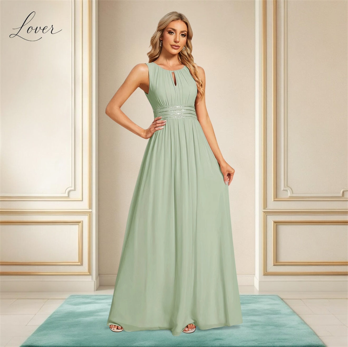 Vestido verde menta halter
