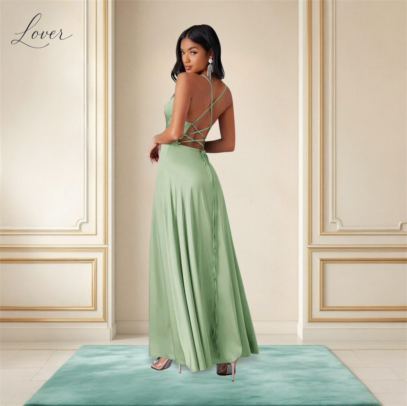 Vestido verde pale de satin