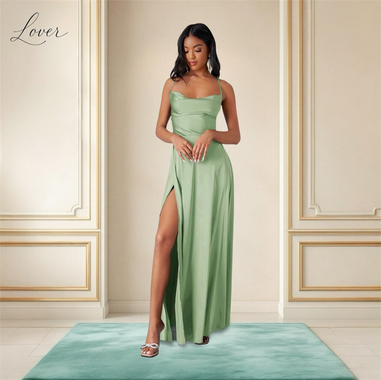 Vestido verde pale de satin