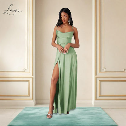 Vestido verde pale de satin