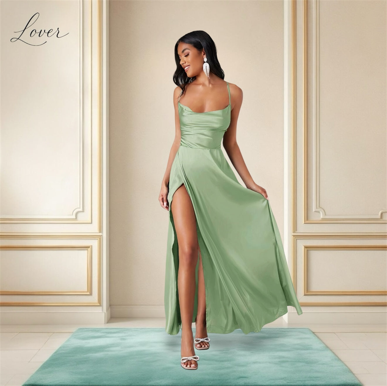 Vestido verde pale de satin