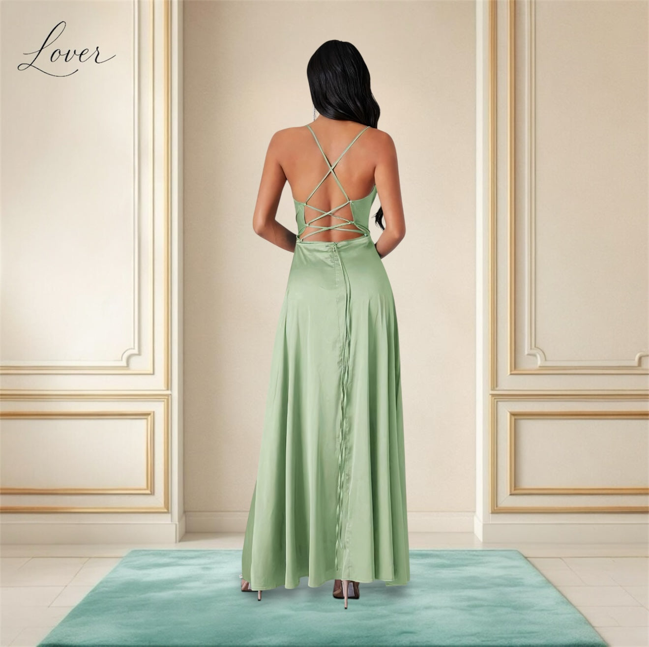 Vestido verde pale de satin