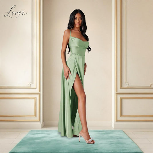 Vestido verde pale de satin